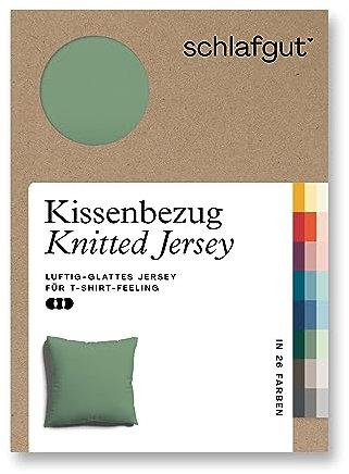schlafgut Knitted Jersey Kissenbezug 80x80 cm Green Mid Uni weicher Premium Kopfkissenbezug einzeln, faltenfrei mit Elasthan