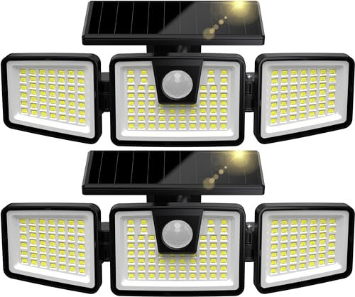 156LED Solar Security Lights - Outdoor, Motion Sensor, 270 Wide Angle, IP65 Waterproof, For Front Door, Yard, Garage, Garden (2 Pack)