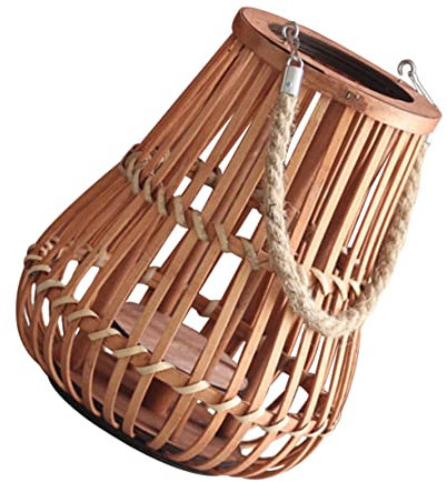 HOMSFOU Natürliche Bambuslaterne Rattan-led-kerzenlaterne Garten Laterne Anhänger Käfigschutz Für Glühbirnen Tragbare Laterne Retro-handlaterne Vogelkäfig-Kerze Kerzenlicht Jahrgang