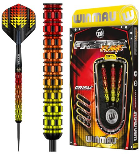 WINMAU Firestorm Flame 24 Gramm Professionelles Wolfram-Dart-Set mit Flights und Schäften (Shafts)