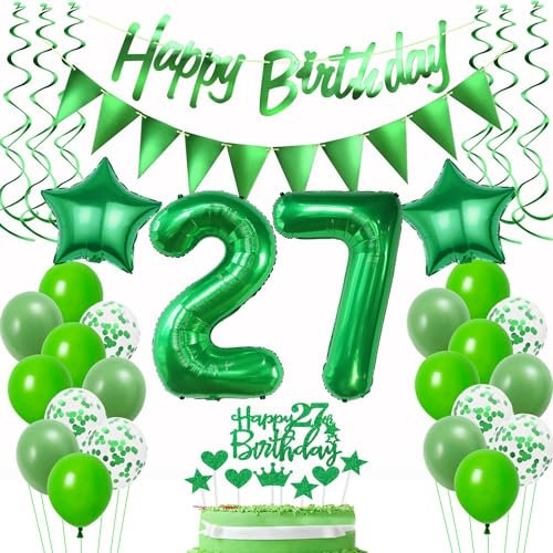 Luftballons 27. Geburtstag Mann Frauen Grün, Geburtstagsdeko 27 Jahre Mann, Ballon 27. Geburtstag Frau deko, Grün Riesen Folienballon Zahl 27, Happy 27th Birthday Deko 27.Geburtstag Männer Frau