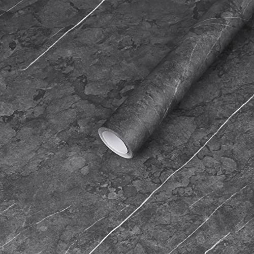 Hode Black Marble Vinyl Wrap for Kitchen Cupboards Furniture, Sticky Back Plastic Roll Worktop Vinyl Covering, Self Adhesive Wallpaper Contact Paper Furniture Stickers 60x1000cm