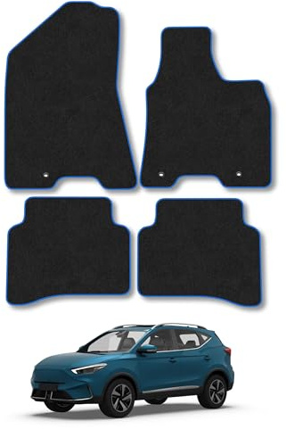 MG ZS (2021+) [Electric] Carpet Car Mats | Blue Edge Trim Tailored Fit Floor Mats Full Coverage Protection Accessories Easy Clean Anti Slip Made in the UK