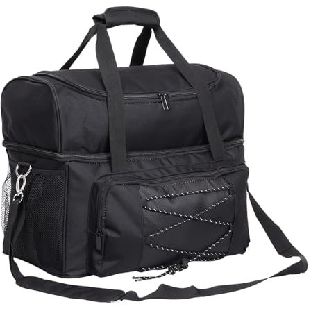 2 Ball Bowling Bag, Tote Bowling Bag with Padded Strap, Double Bowling Ball Tote with Padded Divider and Ball Holder, for 2 Balls, Men, Black (43x22x32cm)