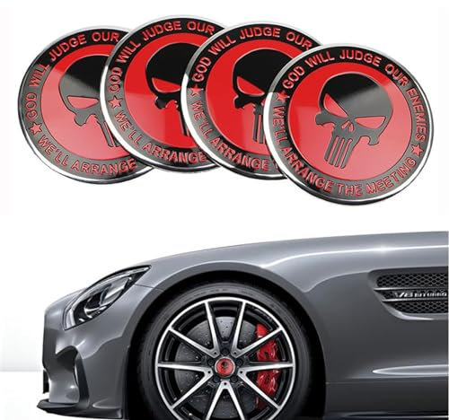 lurora2021 4 Stück Rot Schädel Nabenkappen Schädel Radnabendeckel Felgendeckel Felgendeckel Radnabendeckel Universal Schädel Nabenkappen Compatible With 60mm Radnabenkappen, Schädel Punisher Aufkleber
