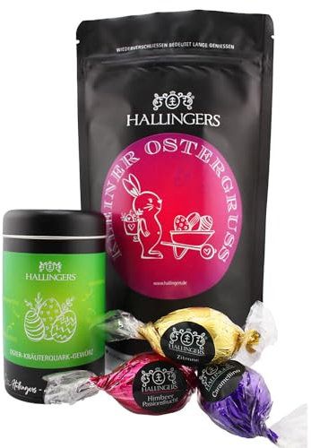 Hallingers Ostergeschenke Wundertüte Ostern als Osterkörbchen, Oster Gewürz & Pralinen Ostereier - Made in Germany