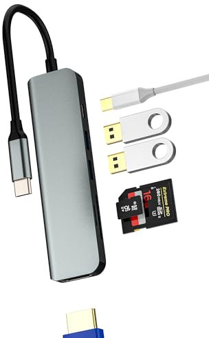 Hub USB C Adaptador Tipo C a HDMI Lector Tarjetas SD Micro SD OTG Cargador Jack(6en1)Para Apple iPhone15 Pro Max Para iPad Mac Mini Cable Displayport Monitor Card Reader Thunderbolt Alargador Splitter