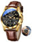 OLEVS Braun Herren Armbanduhr Lederarmband Stylish Gold Gehäuse Herren Uhren Großes Schwarz Zifferblatt Retro Analog Kleid Herrenuhren mit Datumsanzeige Chronograph Wasserdicht Männer Uhren Leuchtend