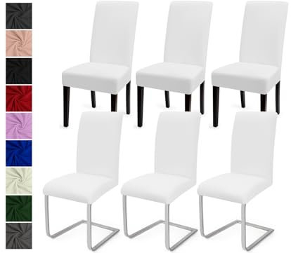 Fundas Sillas de Comedor Pack de 6 Cubiertas de Sillas Fundas para Sillas Modern Fundas Sillas Comedor Lavables Cubiertas para Sillas Fundas Elásticas para Boda, Hogar, Hotel (Blanco, Pack de 6)-C