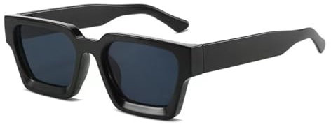 WDZAYXC Vintage Rechteckige Sonnenbrille für Damen Herren Chunky Rectangle Sunglasses Retro Brille UV400 Schutz(Schwarz/Schwarz)