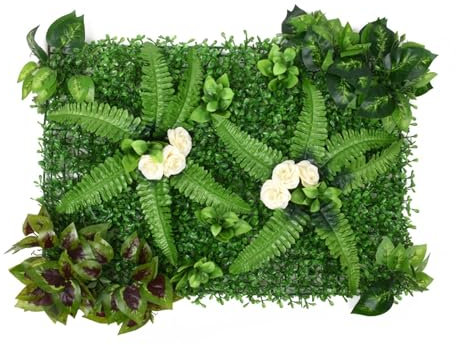 Mur Végétal Artificiel 40x60cm Haie Artificielle Panneaux Muraux de Faux Feuillage, Écran de Clôture Antivol de Jardin Extérieu, Décoration Murale pour Jardin,Extérieur,Cour,Balcon,Terrasse,Patio (C)
