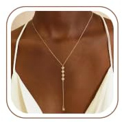 WATEFOER Collana Lariat da donna, collana lunga a Y placcata in oro 14k Collana con ciondolo a goccia in CZ, semplice regalo di gioielli di moda per le donne