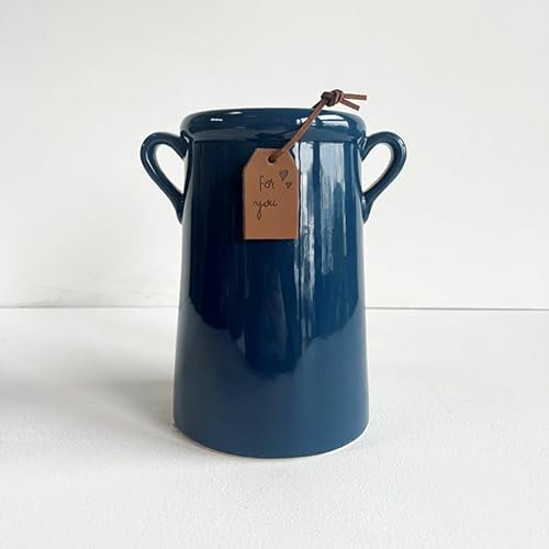 pf+a Blue Milk Churn Vase With Double Handles - 'For You' Tag - Blue Ceramic Vase - Home Decor