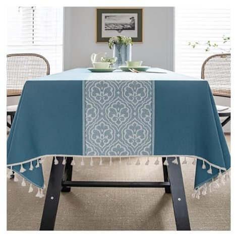 Aotiwe Tischdecke Couchtisch, Tischdecke Gartentisch Outdoor Blumen Jacquard Boho Tischdecke Klein Blau Tischdecke Gartentisch Polyester 140x220cm