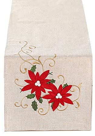 MHADBKH Luxuriöser Tischläufer, bestickte Blume, Polyester, Tischwäsche für Landhaus- und Außenbereich, Weihnachten, Party, Tischdekoration