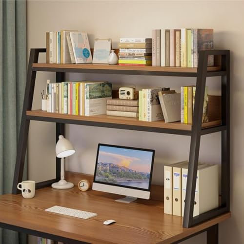 Desktop Bookshelf Computer Desk, 2-Tier Desktop Bookshelf for Computer Desk, Wood Hutch Bookcase Organizer, Multipurpose Countertop Storage Hutch Display Shelf Rack for Home Office Dorm(Black,55cm)