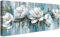 Mit Rahmen Leinwand Bilder Blau Weiße Pfingstrosen Blumen Bild auf Leinwand Malerei Poster Kunstdrucke Grün Blätter Bild Wandbilder Heim Restaurant Wohnzimmer Schlafzimmer Wanddekoration 50x120cm