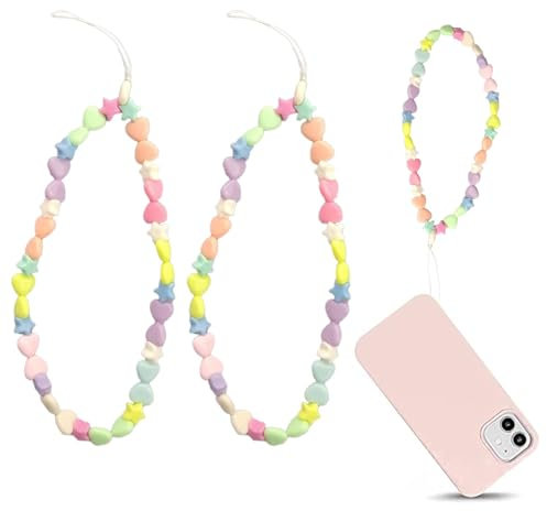 Defresit 2 Pcs Heart Cell Phone Charms, Cute Mobile Phone Lanyard Acrylic Beaded Phone Strap Mobile Phone Bracelet Wrist Strap Hanging Cord Phone Chain Accessories for Women Girls