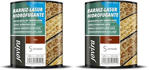 JOVIRA PINTURAS Lasure Hydrofugeant Protecteur imperméable effet perlé. Elle protège, décore et embellit tous les types de bois. (750 millilitres, Teck) (Lot de 2)