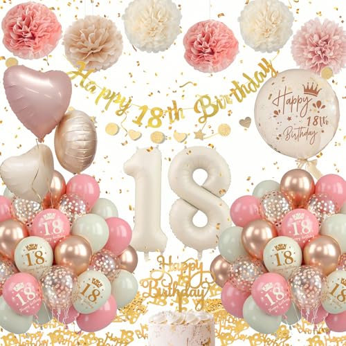 18 Anni Decorazioni Ragazza, 52PCS Rose Oro Palloncini 18 Anni Compleanno, Compleanno 18 anni Addobbi Happy Birthday Palloncino, 18 numeri Coriandoli Ragazza Decorazioni Festa