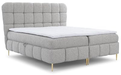 FURNISTAR Boxspringbett Lucy mit Bettkasten und Topper Bett mit Bonellmatratze Polsterbett Familienbett Schlafzimmer Bett mit Stauraum Schlafzimmermöbel (Hellgrau, 180x200)