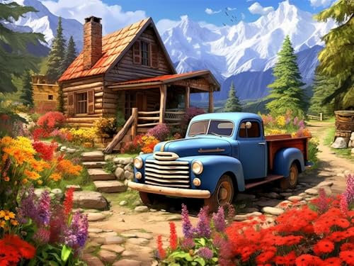 Peinture Numero Adulte Ferme Voiture Peinture par Numero pour Débutants 120x80cm, DIY Activité Manuelle Paint by Numbers, Kits de Peinture au Numéro pour Décoration de la Maison (Sans Cadre) -PT606