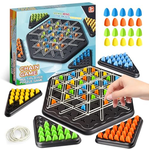 Chain Triangle Chess Game, Wavelength Board Game, Triangle Rubber Band Game for Kids & Adults – Geometric Chess Game & Family Party Games for Family Night, Christmas Games for Families