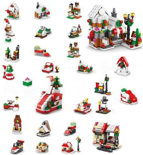 2024 Adventskalender, Weihnachts Bausteine Set 24 tägige Weihnachtsbaustein Countdown Kalender für Jungen und Mädchen