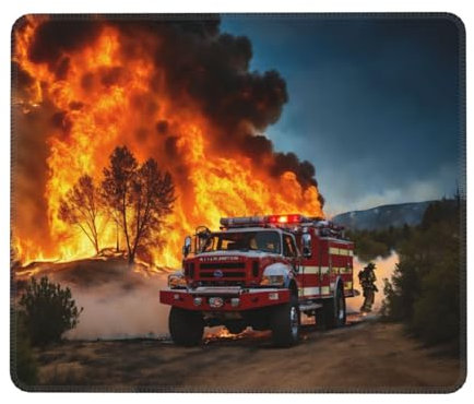 BBEXJIGY Mauspad mit Feuerwehr-Flammen bedruckt, Gummiunterseite