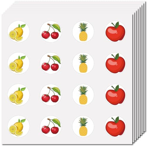 CREATCABIN 128 Stück Obstaufkleber Orangen Kirschen Ananas Äpfel Aufkleber Für Scrapbooking Selbstklebende Runde Punktbuchaufkleber Geschenke als Belohnung Für Notizbuch Kalender Dekoration 2.5cm