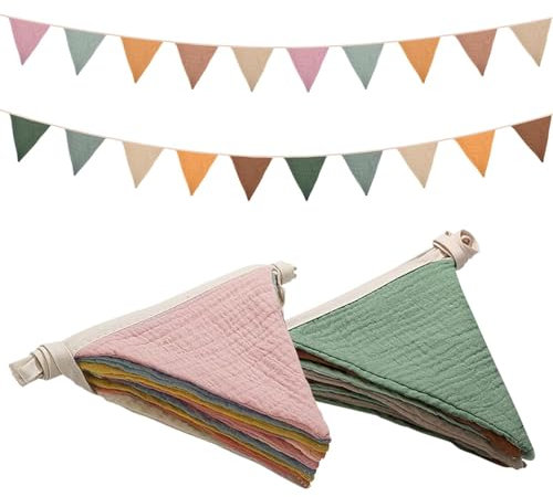 Tina.Win 2 StüCk Baumwolle Stoff Wimpelkette,Bunte Dreieck Flagge Kette Kinderzimmer,Wimpel Girlande Wimpelkette,Garten Party Happy Birthday Girlande Dekoration 15 * 17cm