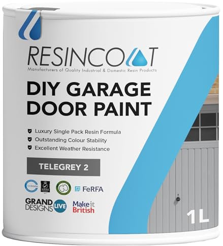 Resincoat Garage Door Paint, Quick Drying Metal Paint, Suitable for UPVC, Metal, Aluminium & Wood, Exterior & Interior, Tough Weather Protection, Rust Resistant, UK Manufactured, Telegrey, 1L