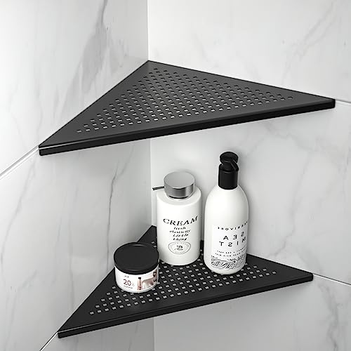 Bernkot Eck-Duschregal, Duschablage aus 304 Edelstahl für geflieste Wände | Badezimmerregal aus Stahl mit Gitterdesign, 305 mm Einbauregal für die Badrenovierung (2 Stücke, schwarz)