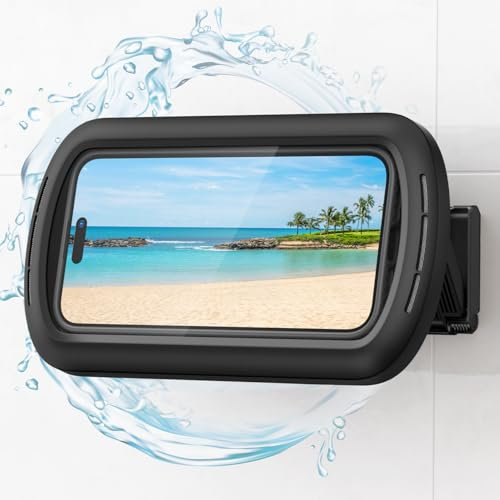 Lamicall Handyhalterung Dusche Wasserdicht Handyhalter- [Bessere Klangqualität] IPX6 Waterproof Shower Phone Holder mit 480° Drehung, Wasserfeste Handyhülle für Bad/Badewanne/Wand, 4-7” Smartphone