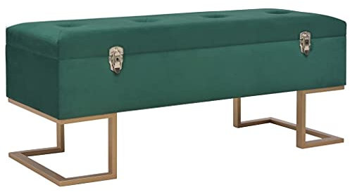 Sitzhocker mit inneren Staufach, Sitzbank, Flurbank für Wohnzimmer Schlafzimmer, Wohnung Einrichtung, Schuhbank, Aufbewarhungsbank, 105 cm Grün und Golden Samt