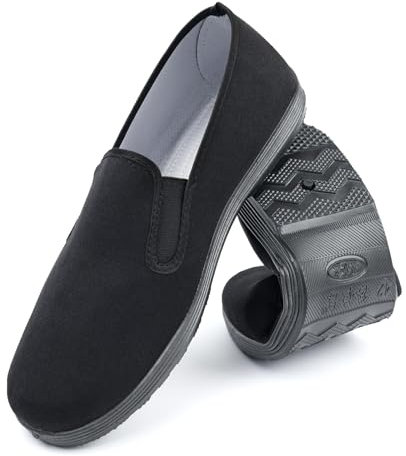 QHYNBRO Old Beijing Kung Fu Schuhe Unisex Traditionelle Kampfkunstschuhe für Tai Chi mit Canvas Obermateria & Rutschfester Gummisohle Vollschwarz Leicht Langlebig Kulturdesign EU 47