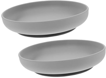 TOBBOMEY Anti-Spill Silicone Scoop Plate with Suction Base for Elderly Disabled Adults Self Feeding Dinnerware Non Slip Dish for Home Hospital Nursing Care 7.87In