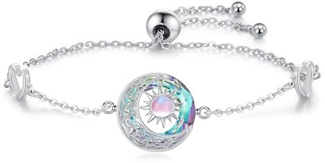 REDSUN Bracelet lune et soleil avec cristal jaune en argent sterling 925 pierre de lune rose soleil bijoux cadeaux, 7 +2 Zoll, Argent sterling, Cristal