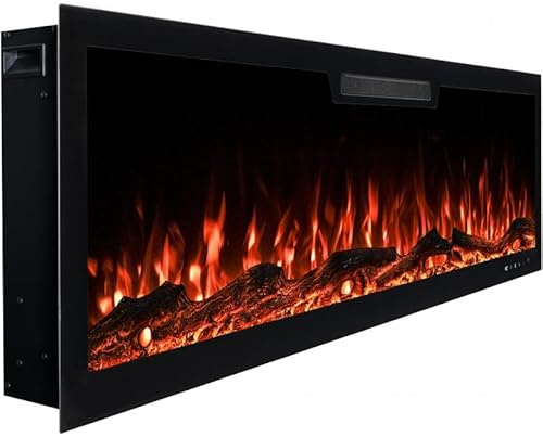 AFLAMO Camino Elettrico a parete LED Elite 107, Audio Integrato, Effetto Fiamma Realistico, con funzione riscaldamento (107x46x13)