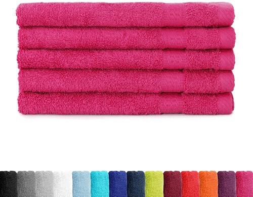 BaSaTex Frottee Gästetücher 30x50 cm im 5er Pack - Gästehandtuch 100% Baumwolle Made in Green - Farbe: Magenta Pink