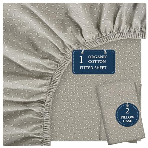 LANE LINEN Organic Cotton King Fitted Sheet – Ultra Soft & Breathable with 2 Pillow Covers, 35cm Deep Pocket, Elastic Edges Bottom Sheet - Sundrop