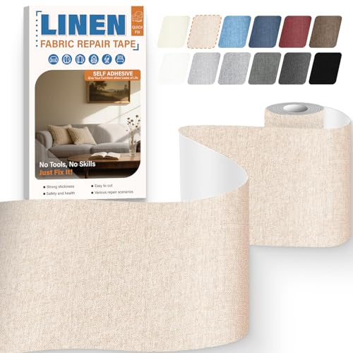Flicken Selbstklebend Stoff 10 x 200 cm, Leinenstoff Patches Beige | Stoff Reparaturset Flicken Aufkleber Patch für Autositz Reparatur, Zelt, Markisen, Sofa