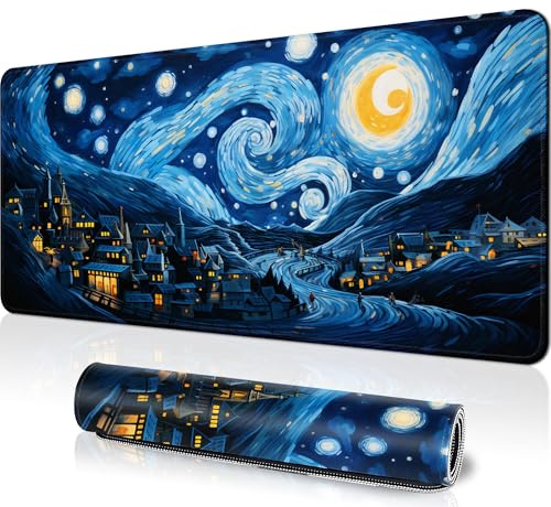 Großes Gaming-Mauspad XXL 900 x 400 mm Gamer Mouse Pad mit Nähten an den Rändern – unter der Schreibtischunterlage – Zubehör für Büro, Unterseite aus rutschfestem Gummi Xin (Sternenhimmel, 900x400mm)