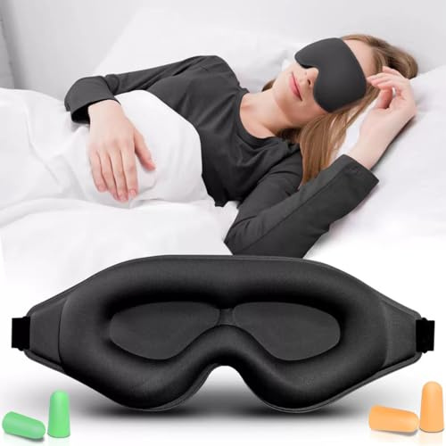 OPVYAEU Schlafmaske mit Ohropax Set – 1 Augenmaske + 2 Paar Ohrstöpsel in Orange und Grün für Frauen & Herren, 3D Schlafbrille Schlafmaske Augenmaske Side Sleeper