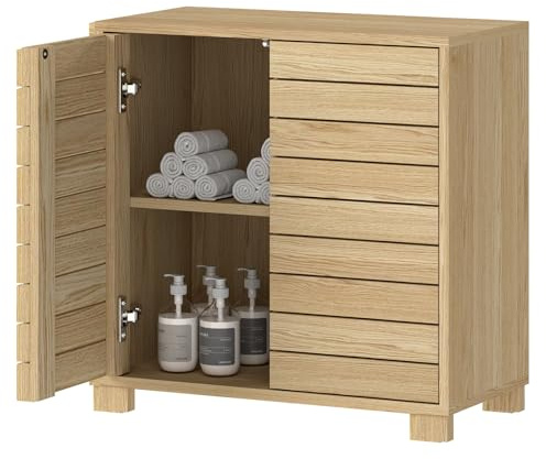 Levede Bathroom Storage Cabinet, Bathroom Floor Cabinet with Handleless Design, Adjustable Shelf, Anti Tip, Oak Effect （60 x 30 x 60cm）