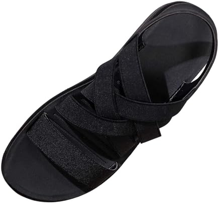 Generisch Mujer Europa y Estados Unidos nuevas zapatillas de verano femenino tela elástica tejida una palabra arrastre ocio playa zapatos sandalias elásticas, Negro , 36 EU