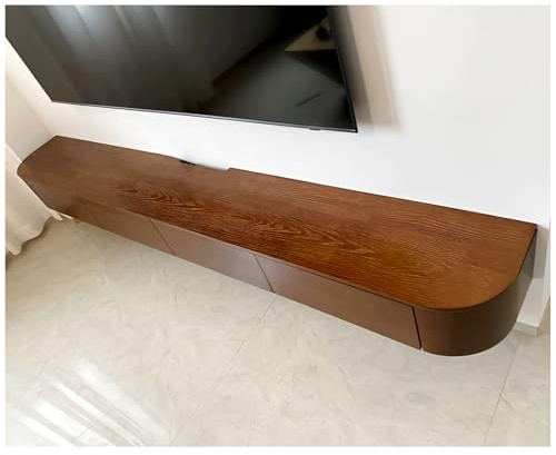 ATHOMASM Wandmontierter TV-Schrank, TV-Regal aus Massivholz, mit Stauraum und Schubladen, schwebendes TV-Board, Moderner TV-Ständer, TV-Einheit, Medienkonsole für Wohnzimmer(Brown,240cm)