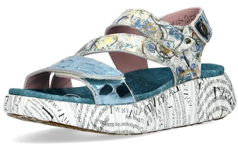 Laura Vita Damen Sandalette Metallic Krokodilprägung Plateau NIKITO 19, Größe:38 EU, Farbe:Blau