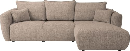 WFL GROUP L-Form Ecksofa – Rechts – Modernes Sofa mit Schlaffunktion und Bettkasten – Liegefläche 210 × 140 cm – Dunkelbeige Strukturstoff Chenille
