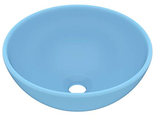 Lavabo de lujo redondo mate azul claro de cerámica 32,5 x 14 cm para baño de invitados, inodoro y lavabo con diseño moderno y fácil limpieza